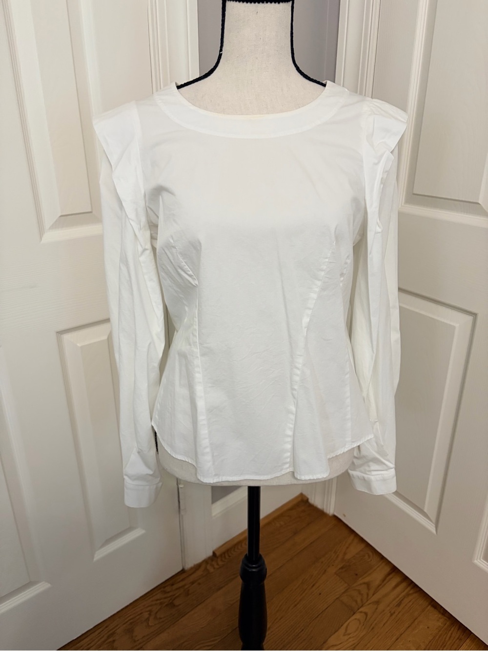 Karen Millen White Long Sleeve Ruffle Shoulder Blouse
